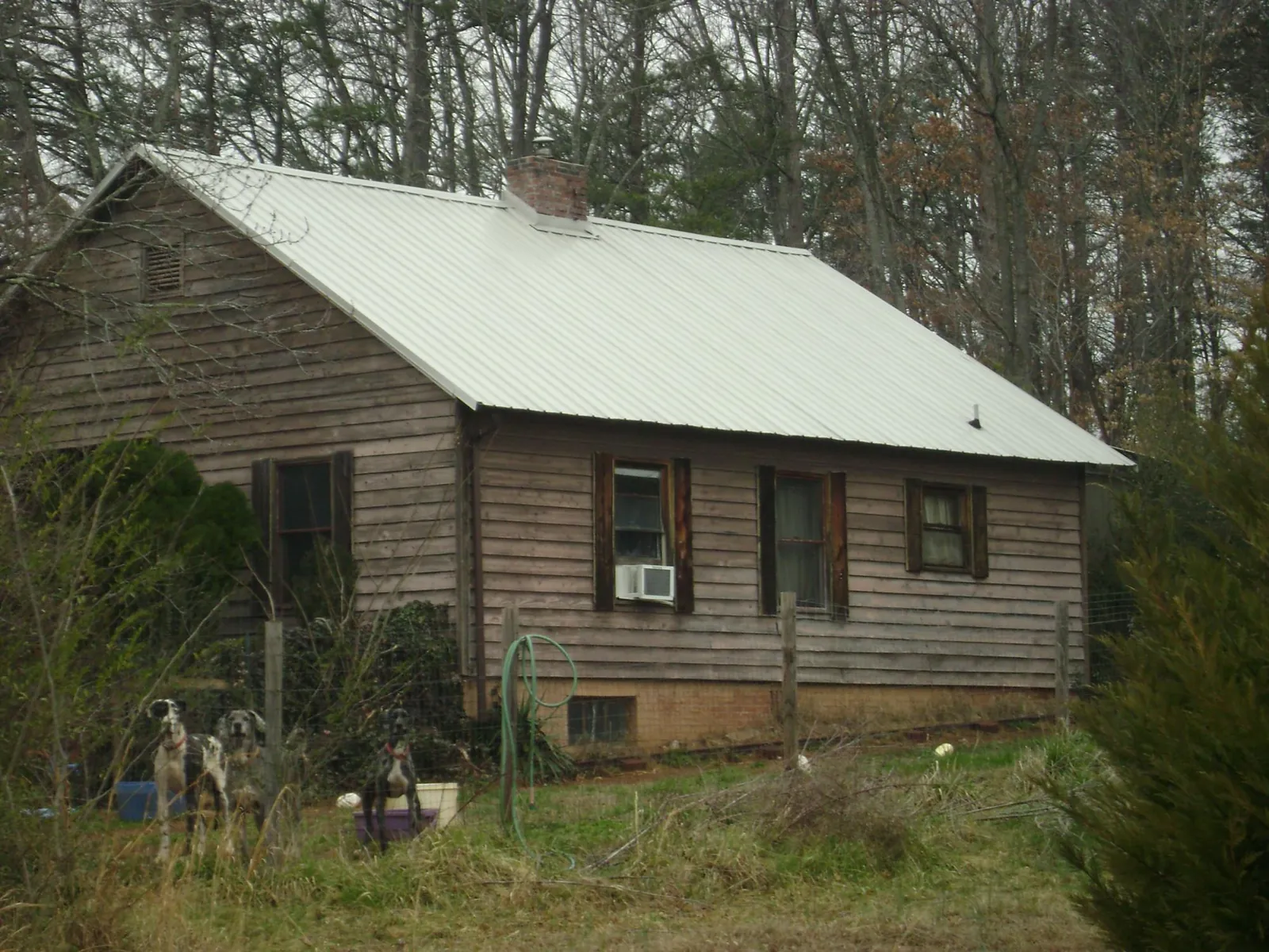 White metal roof on an old wood sided farmhouse, from a Metal Roof Installation job in Riggins